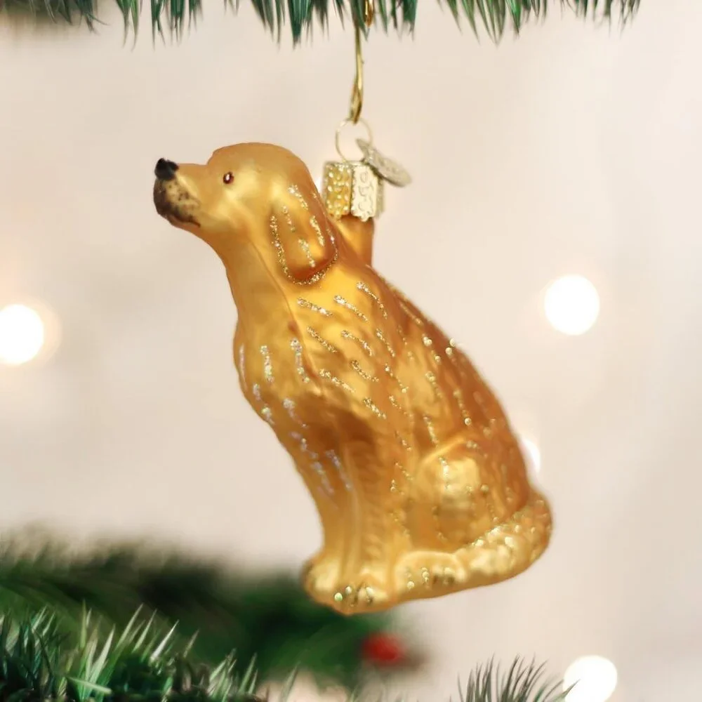Christmas Sitting Golden Glass Blown Ornament for Christmas Tree